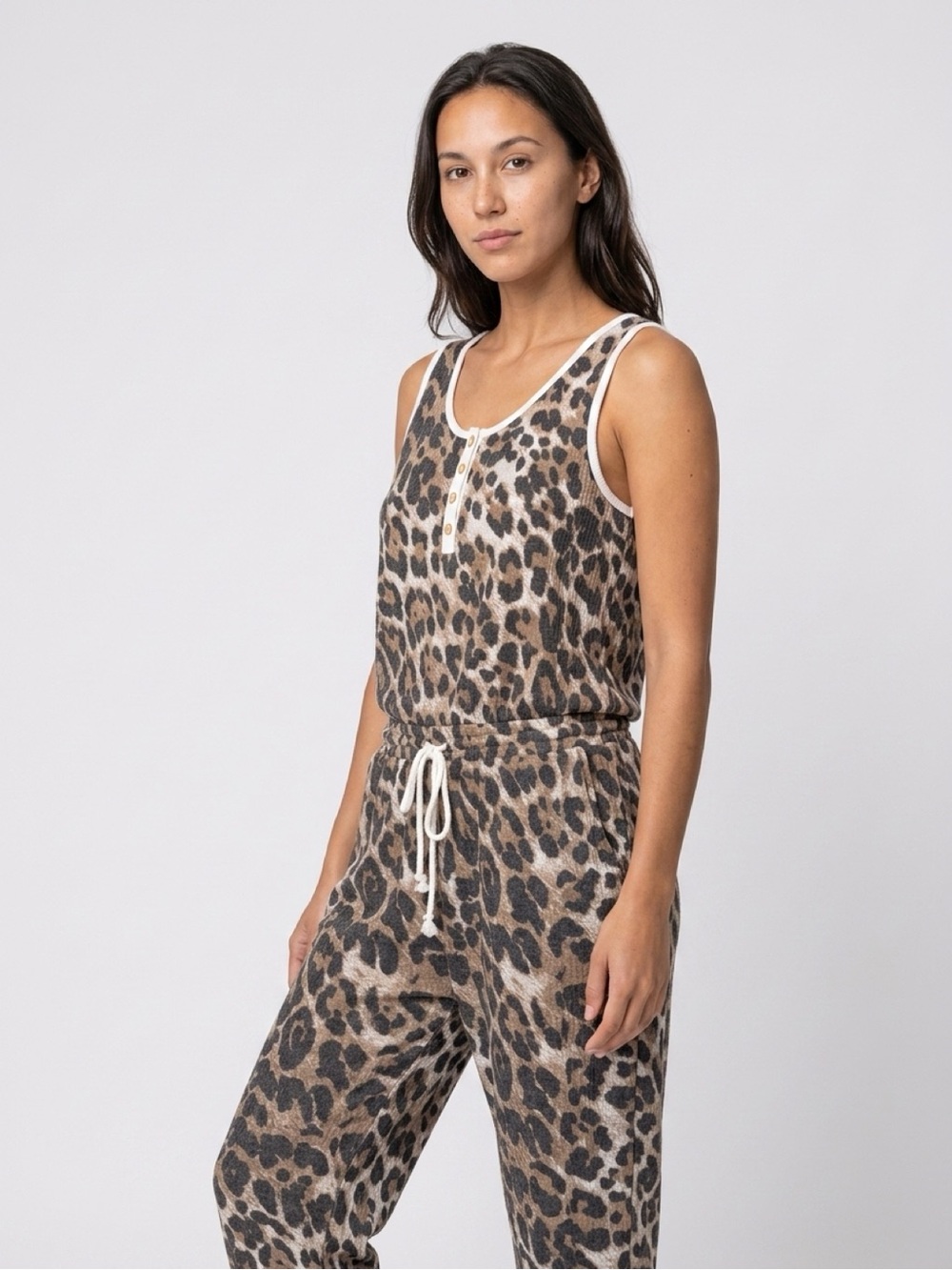Cherish Leopard Print Tank Jumpsuit - Beige & Black